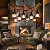 Farmhouse Chandelier Wood Hanging Pendant Lighting Vintage Ceiling Light Fixture 8 Heads for Bar Coffee Dining Table Kitchen Island Bar Easy to Install iMeshbean