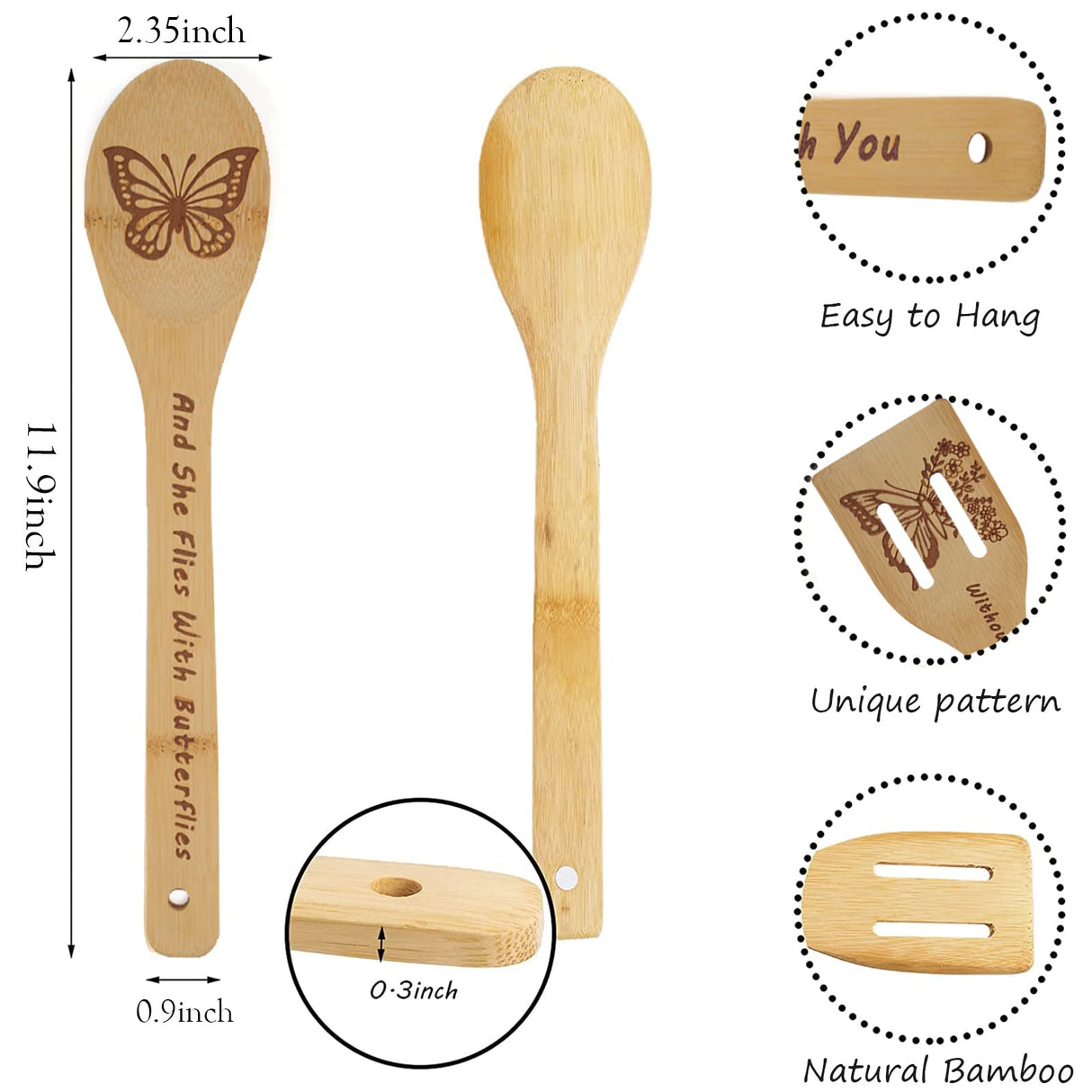 Butterfly Wooden Cooking Spoons Set of 5,Butterfly Gift,Butterfly Lovers Gifts,Butterfly Kitchen Decor,Bamboo Cooking Spoons Farmhouse Housewarming Wedding Mom Cooking House Closing Father's Day Gift TULUNAYN