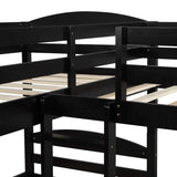 Quad Bunk Bed with Trundle, Twin Over Twin Bunk Bed for Kids, L-Shaped 4 Beds Bunk Bed Frame with Guardrails Corner Bunk Beds No Box Spring Needed (Espresso, L Shaped Bunk Bed) Harper & Bright Designs