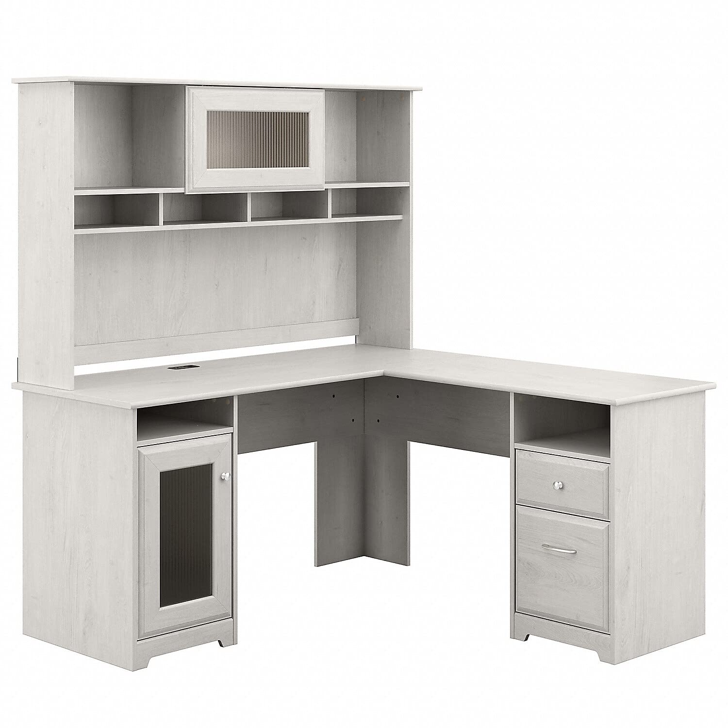 Bush Furniture Cabot L Shaped Desk with Hutch | Corner Desk with Storage for Home Office in Linen White Oak | 60W L Shaped Computer Desk - WoodArtSupply