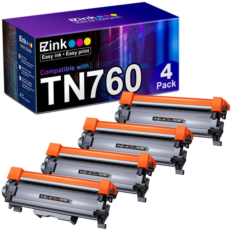 E-Z Ink Compatible TN760 Toner Cartridges Replacement for Brother TN-760 TN730 TN-730 to Use with HL-L2350DW HL-L2395DW HL-L2390DW HL-L2370DW MFC-L2750DW MFC-L2710DW DCP-L2550DW (Black, 4 Pack) E-Z Ink