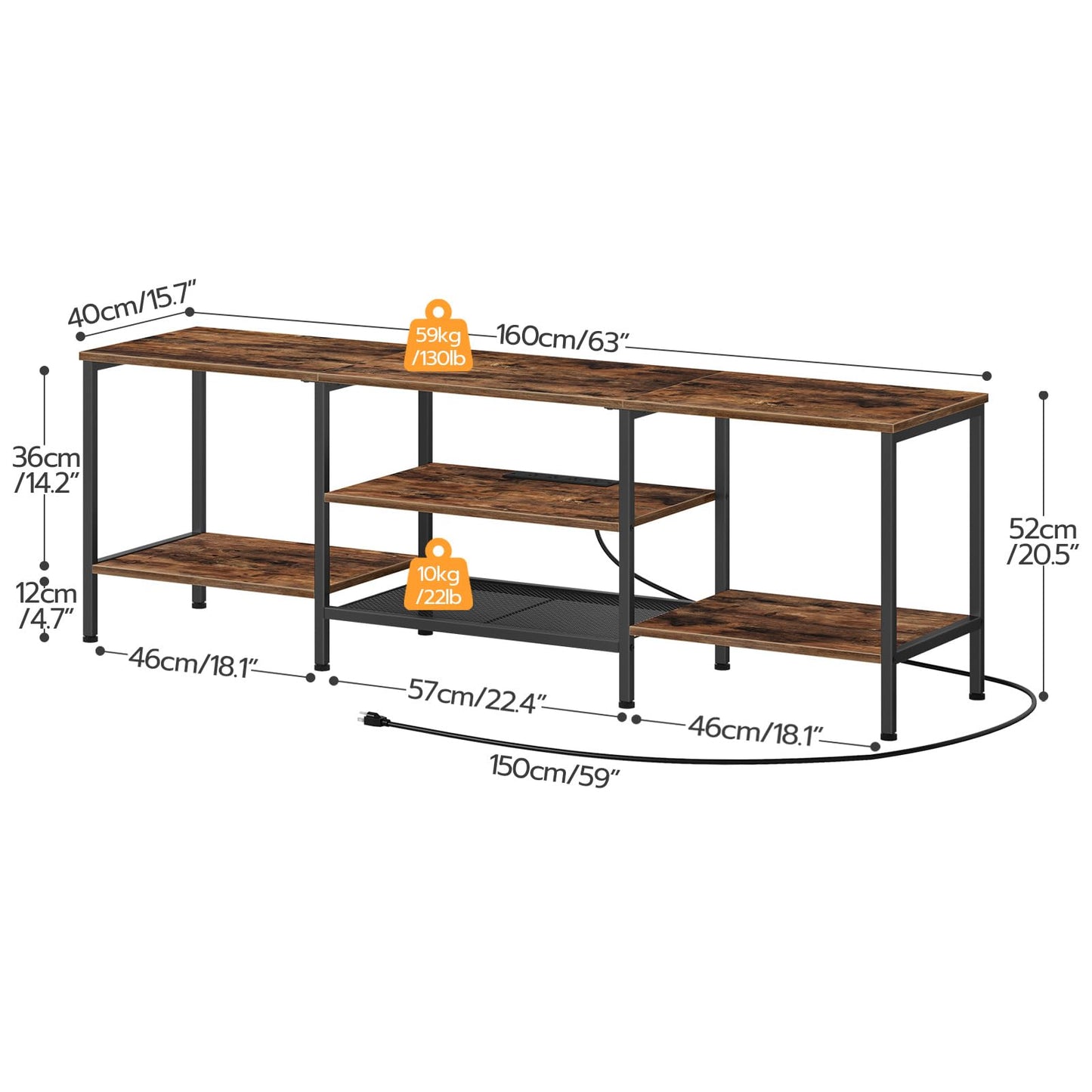 HOOBRO TV Stand with Power Outlets to 75 Inches, TV Console Table with Open Storage Shelves Cabinet, Industrial Media Entertainment Center for Living Room Bedroom, Rustic Brown and Black BF60DS01