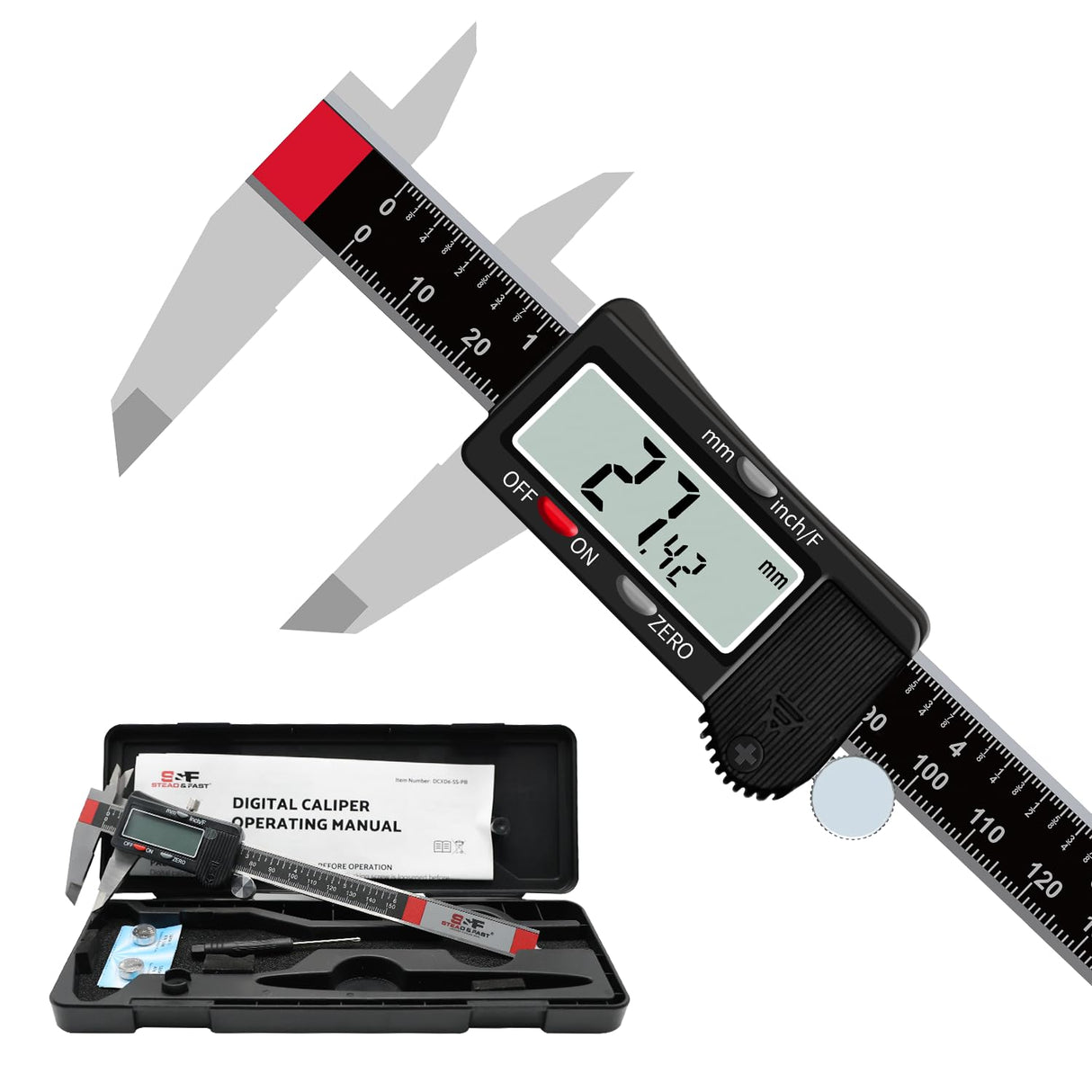 Digital Calipers Measuring Tool 6 inch, Micrometer Caliper Digital, Vernier Caliper Stainless Steel to Measure Inch Fractions Millimeter by S&F STEAD & FAST S&F STEAD & FAST