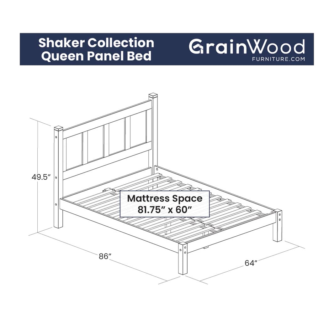 Grain Wood Furniture Shaker Solid Wood Panel Platform Bed, Queen Size, Expresso - WoodArtSupply