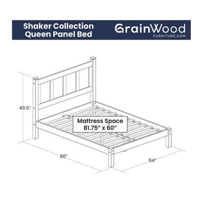 Grain Wood Furniture Shaker Solid Wood Panel Platform Bed, Queen Size, Expresso - WoodArtSupply