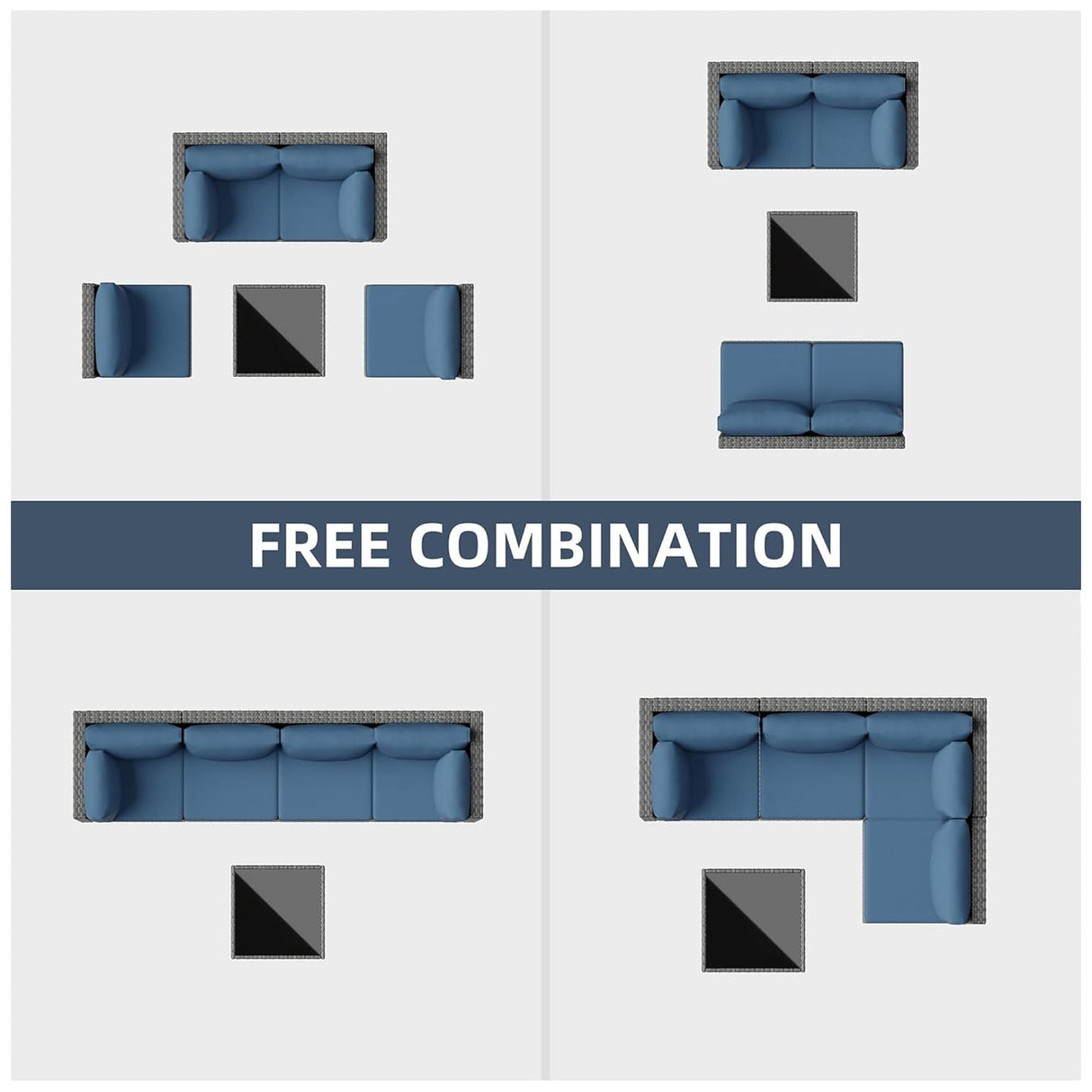 SUNLEI 5pcs Patio Furniture Sets Conversation Set, Low Back All-Weather Rattan Sectional Sofa with Tea Table&Washable Couch Cushions, Outdoor Furniture Set (Silver Rattan) SUNLEI