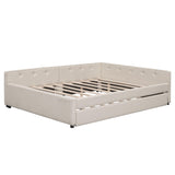 KALALLA Upholstered Queen Size Daybed with Trundle and USB, L-Shaped Corner Unit Day Bed Frame, No Box Spring Needed for Kids, Girls, Adults - Beige KALALLA