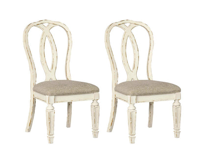 Signature Design by Ashley Realyn French Country Ribbon Back Dining Chair, 2 Count, Chipped White - WoodArtSupply