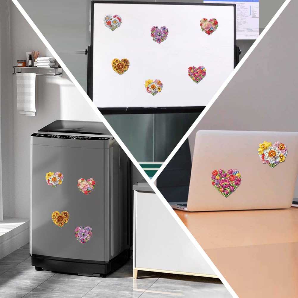 POETRYDRAW 6 Pcs Diamond Painting Magnets Special Shape Heart Flower Diamond Art Stickers Refrigerator Diamond Painting Kits for Fridge Stickers POETRYDRAW