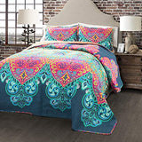 Lush Decor Boho Chic Reversible Cotton Quilt 3-Piece Set, Full/ Queen, Turquoise & Navy - Bright Paisley Print, Vibrant & Colorful Bohemian Bedding Set Lush Decor