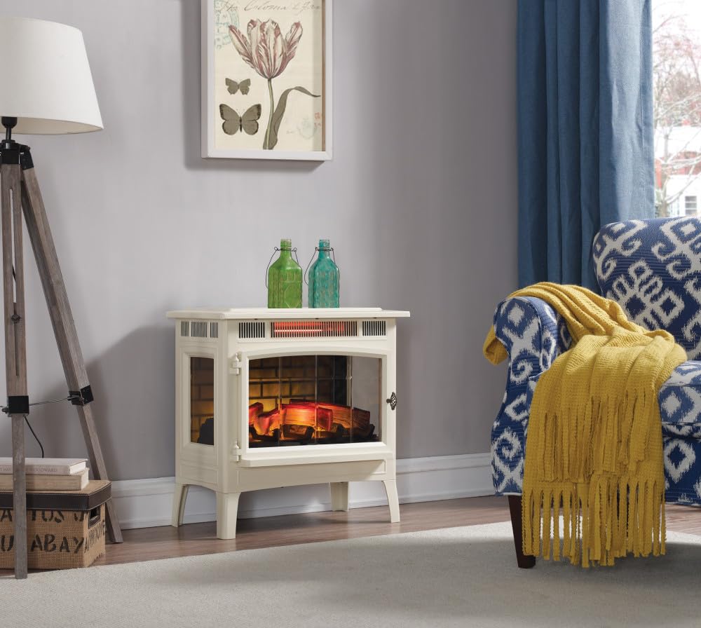 duraflame Freestanding Electric Fireplace Stove Heater with 3D Flame Effect for 1,000 Sq. Ft. Room, Cream Duraflame