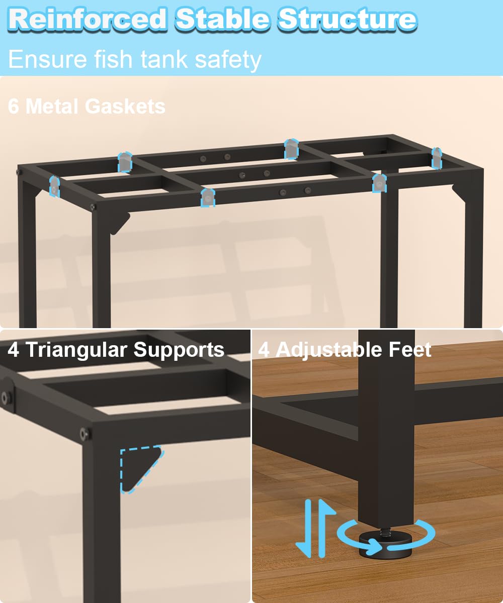 Mondazie 20 Gallon Fish Tank Stand, Upgraded Height Aquarium Stand Table with 2 Tiers Storage Shelf, Metal Reptile Breeder Turtle Terrarium Stand Rack for Home Office, 24" L x 12" W x 32.2" H, Black Mondazie