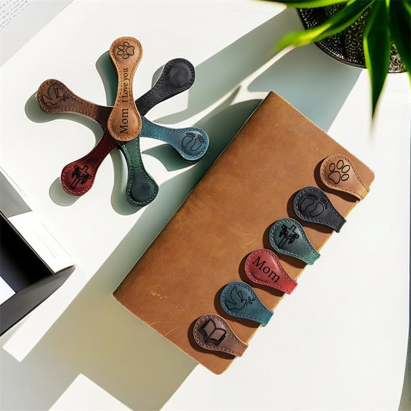 Personalized Magnetic Leather Bookmarks for Reading Women,Custom Magnet Book Mark Clips with Initial Gifts for Readers Men Book Lovers Classmate (Leather Magnetic Bookmark) WoodArtSupply