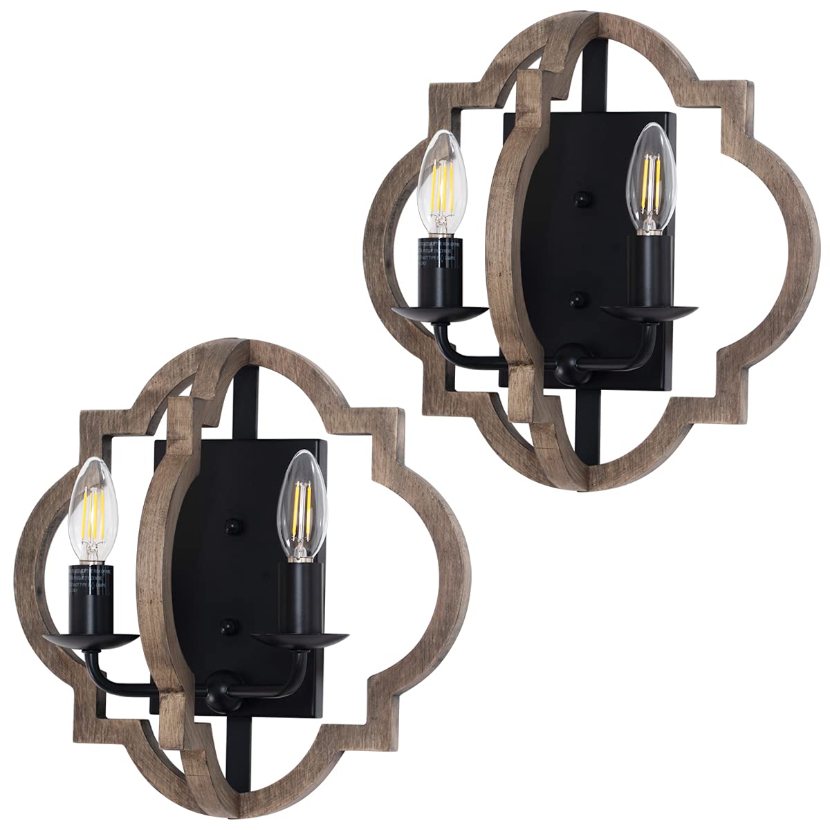 VILUXY Wood Wall sconces Retro Industrial Geometric Lantern Bedside Wall Sconce Lighting Fixture Black Wall Lamp for Bedroom, Hallway, Entryway, Passway, Dining Room 2 Pack VILUXY
