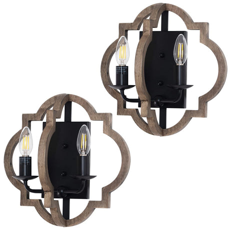 VILUXY Wood Wall sconces Retro Industrial Geometric Lantern Bedside Wall Sconce Lighting Fixture Black Wall Lamp for Bedroom, Hallway, Entryway, Passway, Dining Room 2 Pack VILUXY