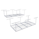 FLEXIMOUNTS 4x8 Overhead Garage Storage Rack, Adjustable Organization System, Heavy-Duty Metal Ceiling Racks, 2 pack, White FLEXIMOUNTS
