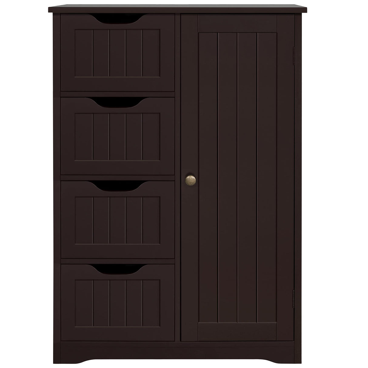 Yaheetech Espresso Wooden Bathroom Storage Cabinet with 4 Drawers and Cupboard Yaheetech