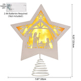 GHOSTMAGIC Christmas Tree Topper Star Nativity 7.87 x 9.25 inches Wooden Xmas Tree Top Star with 3 Modes LED Light Treetop Decoration for Christmas Bar Shop Office Home Decor (White) GHOSTMAGIC
