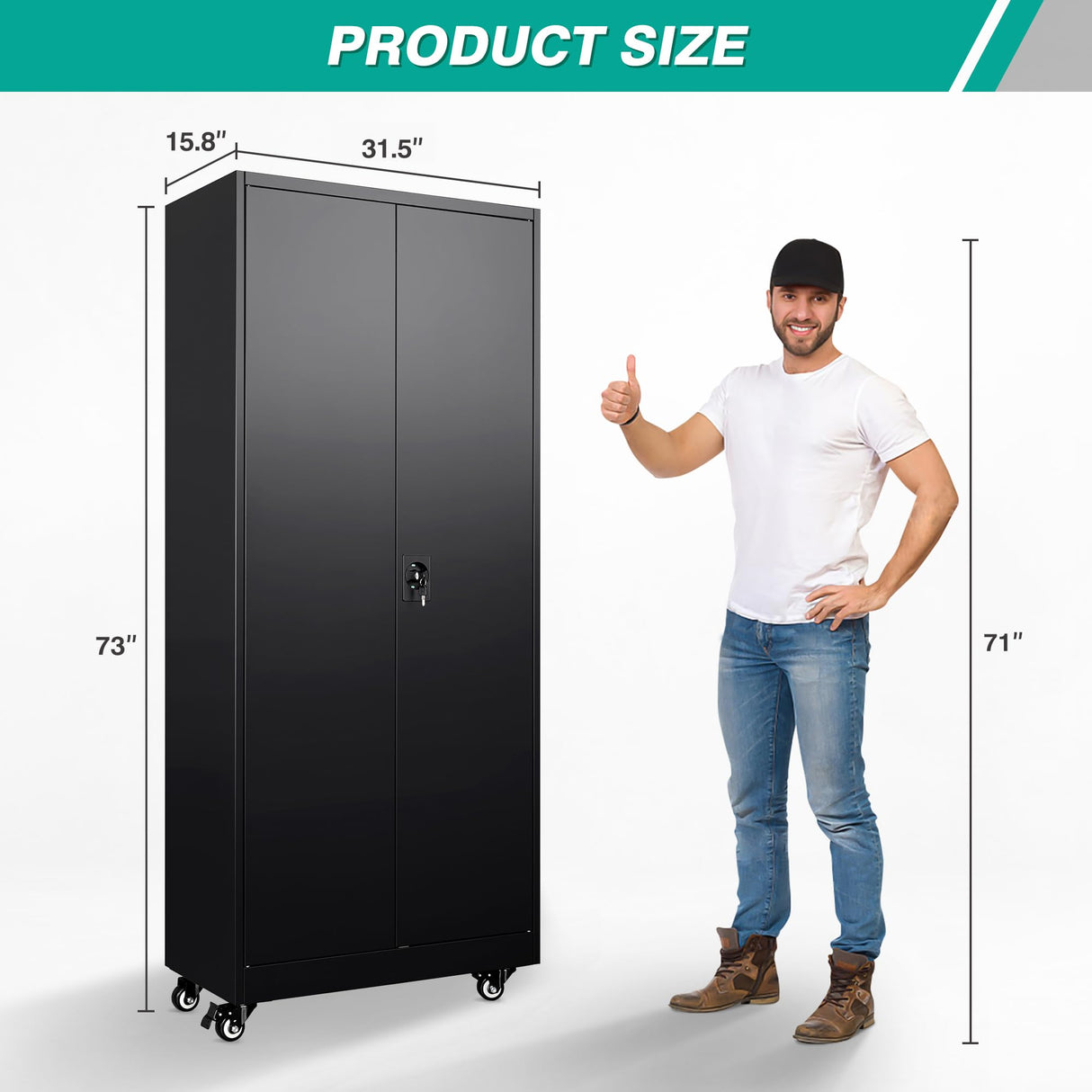 SISESOL Metal Storage Cabinet with Wheels,Rolling Garage Storage Cabinet with Lock,Black Metal Cabinet with Wheels and Shelves,Tool Cabinet,Tall Storage Cabinet on Wheels for Garage,Home,Office,Shop SISESOL