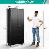 SISESOL Metal Storage Cabinet with Wheels,Rolling Garage Storage Cabinet with Lock,Black Metal Cabinet with Wheels and Shelves,Tool Cabinet,Tall Storage Cabinet on Wheels for Garage,Home,Office,Shop SISESOL