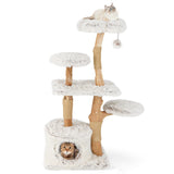 Tangkula Modern Cat Tree, 53 Inch Tall Natural Branch Wooden Cat Tower with Jute Scratching Posts, Plush Perch, Condo, Aesthetic Luxury Solid Wood Flower Cat Tree for Indoor Cats Large Adult (White) Tangkula