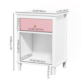 CEMKAR Wooden Nightstand, Bedroom Nightstand with 1 Drawer and 1 Open Compartment, Kids Nightstand (White+Pink) CEMKAR