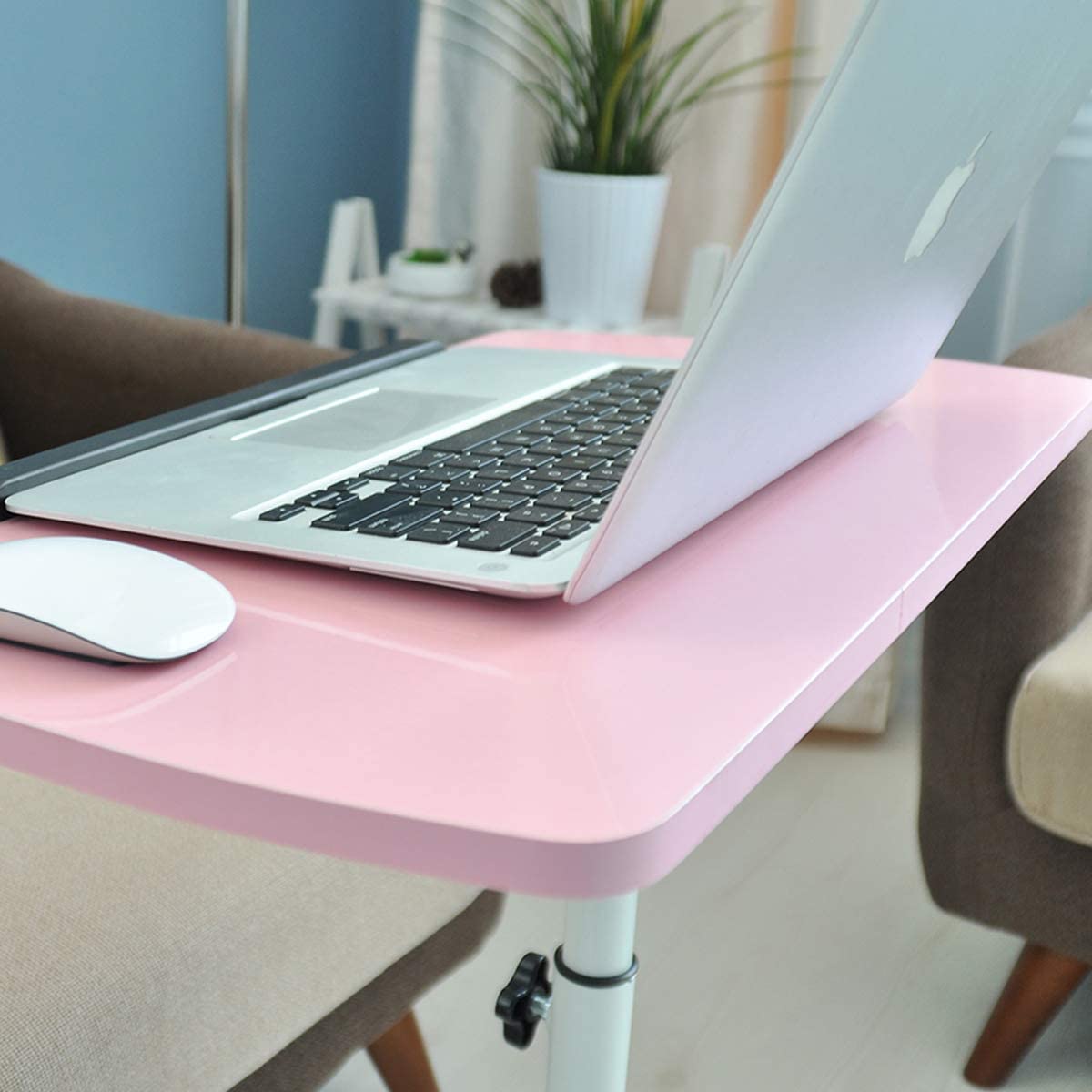 Qiveno Mobile Laptop Table, Small Standing Desk, Angle & Height Adjustable Rolling Laptop Desk Cart Over Bed Table for Home Office (Pink) Qiveno