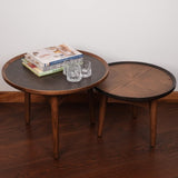 CONSDAN Nesting Table, Wood Coffee Table Set, Side Table Set with Solid Oak Hardwood Structure for Living Room, Bedroom, Balcony CONSDAN