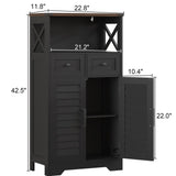 ChooChoo Farmhouse Storage Cabinet, Bathroom Floor Cabinet with Doors and Drawers, Kitchen Pantry Cabinet for Living Room, Laundry, Black ChooChoo