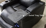 Electric Power Recliner Chair with LED Lights, Home Theater Seating with Swivel Tray Table, Faux Leather Recline Single Sofa Chair for Living Room with Hidden Arm Storage, Cup Holders, Black, 1 Piece Comfort Stretch
