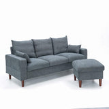 Panana Sectional Sofa Modern Deep 3-Seat Sofa Couch with Ottoman, Upholstered Furniture for Living Room, Apartment, Studio, Office (Grey Linen, Track Arms) Panana