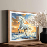 Horse Paint by Number, Running Horse Paint by Numbers for Adults, White Horses Canvas Wall Art, Animal Acrylic Painting, Beach Sunset Landscape Poster Home Wall Decor(16x20inch) zouewit