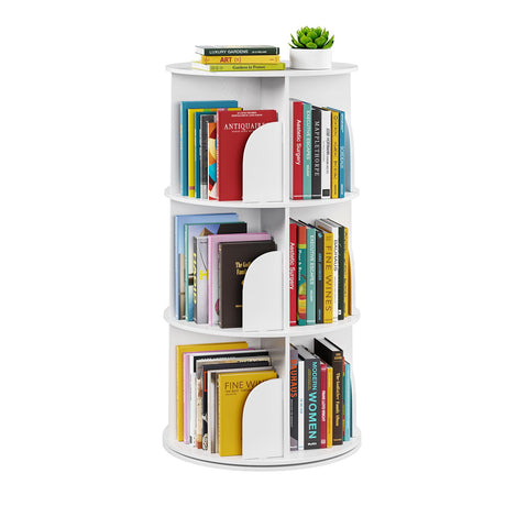 SpaceAid 3 Tier Rotating Bookshelf Tower, Spinning Bookcase Lazy Susan, Revolving 360 Book Shelf Storage Round Carousel, Vertical Rotate Turning Spiral Corner Organizer, White SpaceAid
