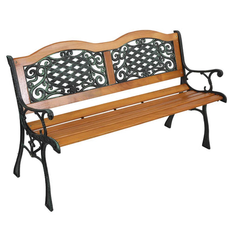 VINGLI Outdoor Bench Metal Garden Bench Front Porch Bench, Wood Patio Bench w/PVC Backrest Cast Iron Love Seat Park Benches (Arched Back) VINGLI