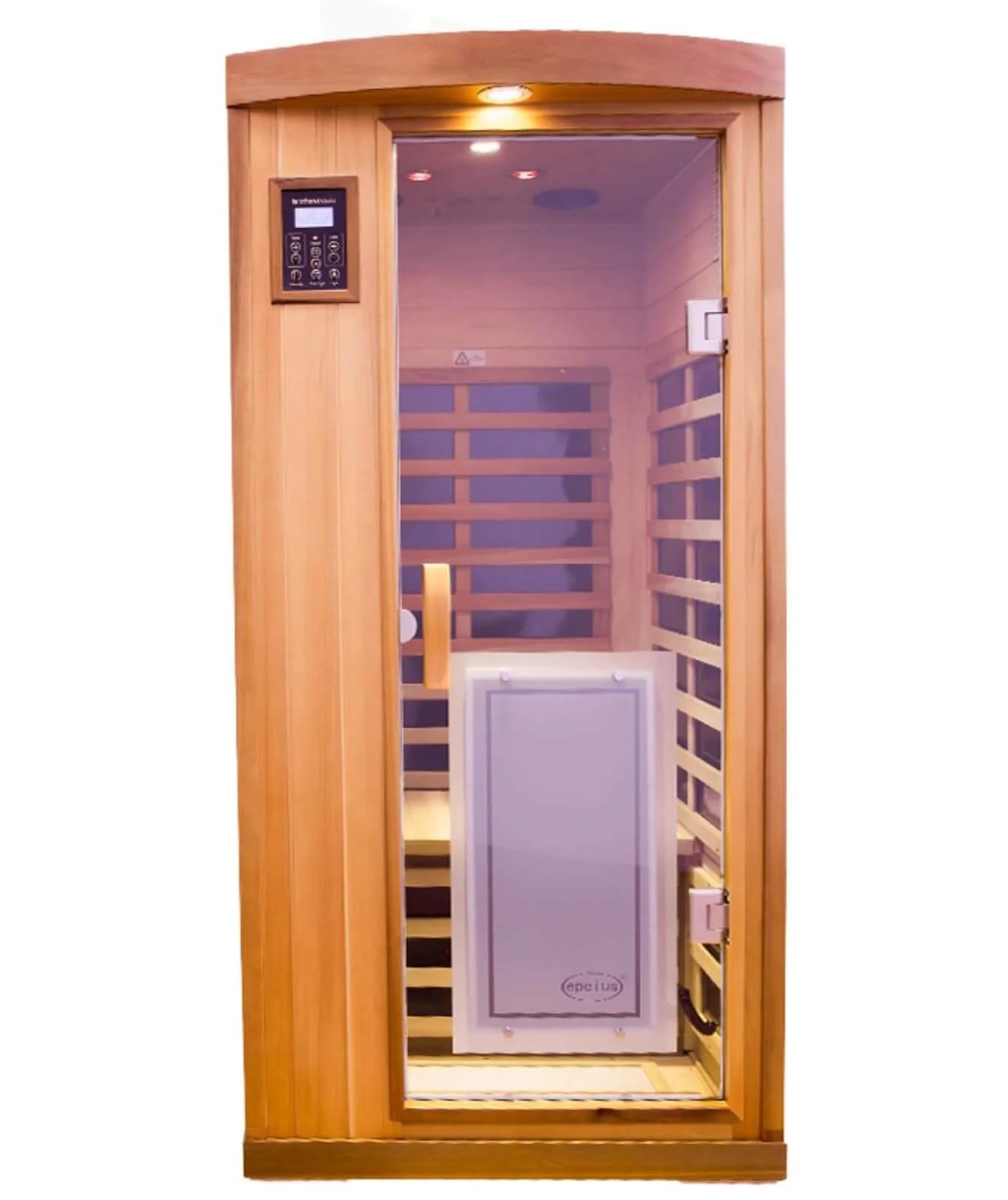 KUNSANA Red Cedar Personal Indoor Infrared Sauna Room, Low EMF Far-Infrared Sauna, Dual LCD Control Panel Inside and Outside,Bluetooth Speaker, Tempered Glass Door with Far Infrared Heating Panel