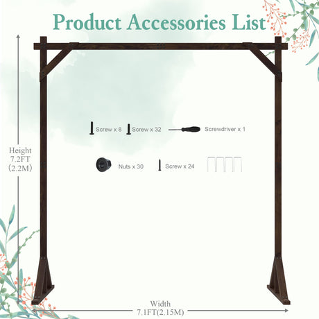 Xiomot 7.2FT Wedding Arch Square Wood Wedding Arches for Ceremony Wooden Wedding Arbor Backdrop Stand for Indoor Outdoor Wedding Party Proposal Scene Garden Beach Forest Rustic Boho Decoration Xiomot