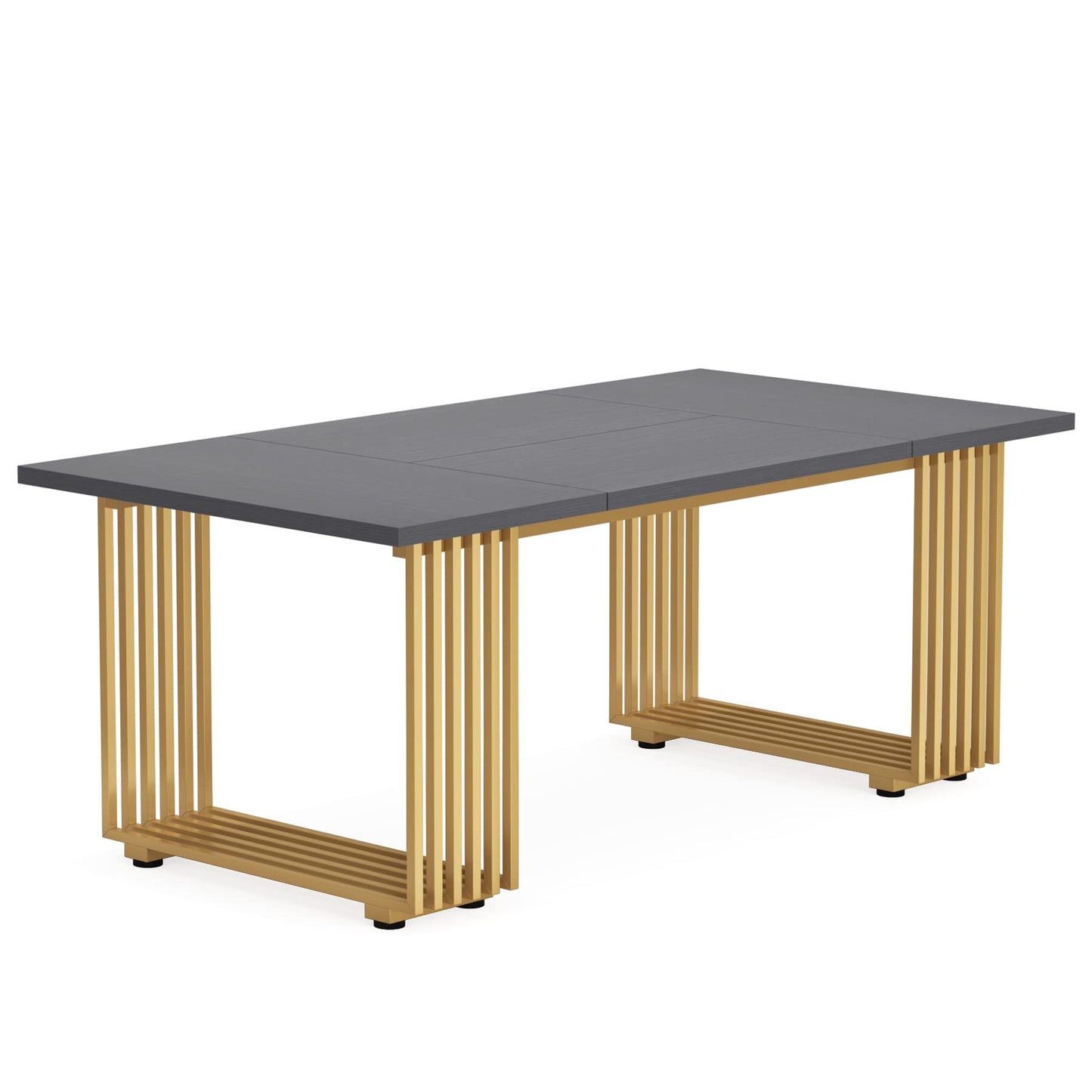 Tribesigns 70.9" Modern Executive Desk, Wood Office Desk, Grey Simple Computer Desk with Gold Metal Legs, Large Workstation Business Furniture for Home Office, Small Conference Table for Meet - WoodArtSupply