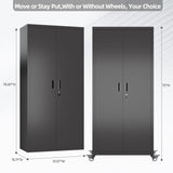 Aobabo 73''H Garage Storage Cabinet with Wheels,Steel Cabinets with 2 Doors and 4 Adjustable Shelves for Home Office,Assembly Required,Black Aobabo