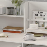 AIEGLE Reception Desk with Drawers & Storage Shelves, Table with Private Panels, for Salon Reception Room Checkout Office, White (47.3" L x 18.3" W x 43.3" H) AIEGLE