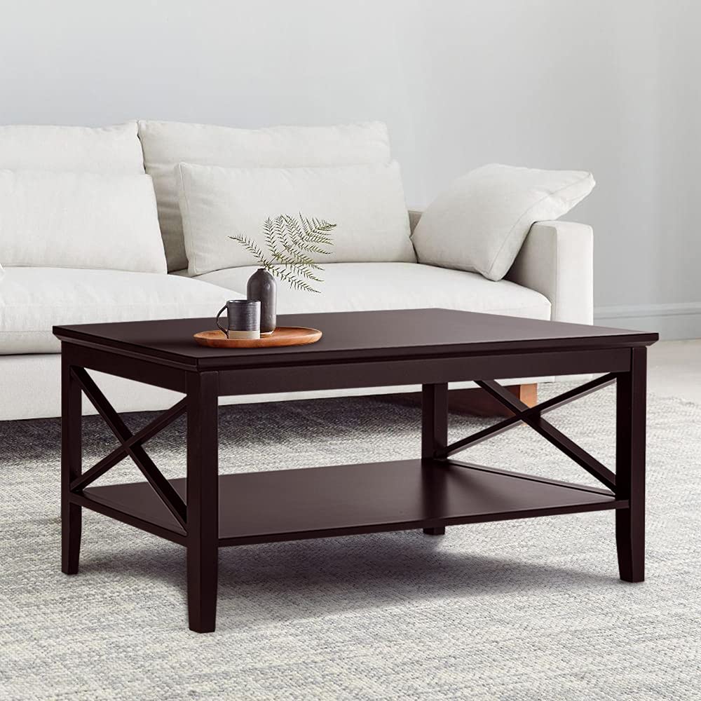ChooChoo Oxford Coffee Table with Thicker Legs, Espresso Wood Coffee Table with Storage for Living Room 40 inches ChooChoo