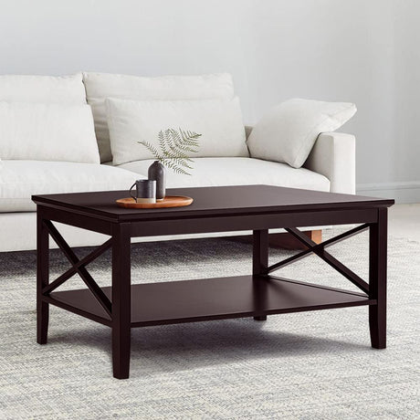 ChooChoo Oxford Coffee Table with Thicker Legs, Espresso Wood Coffee Table with Storage for Living Room 40 inches ChooChoo