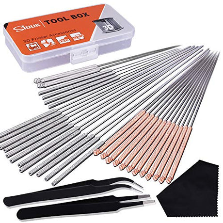 SIQUK 33 Pcs 3D Printer Nozzle Cleaning Tools Kit 30 Pcs 0.15mm, 0.25mm, 0.35mm, 0.4mm, 0.5mm Cleaning Needles 2 Pcs Tweezers and 1 Pc Cleaning Cloth SIQUK