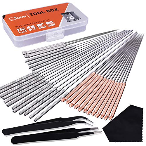 SIQUK 33 Pcs 3D Printer Nozzle Cleaning Tools Kit 30 Pcs 0.15mm, 0.25mm, 0.35mm, 0.4mm, 0.5mm Cleaning Needles 2 Pcs Tweezers and 1 Pc Cleaning Cloth - WoodArtSupply