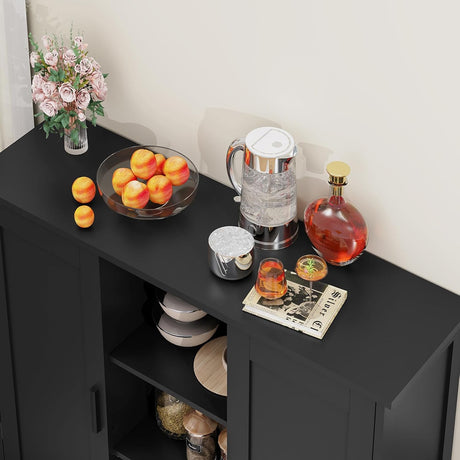 Iwell Storage Cabinet with 2 Doors and 4 Storage Shelves, Bathroom Cabinet, Cupboard for Living Room, Home Office, Entryway, Black Iwell