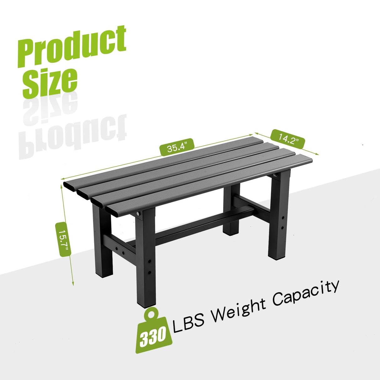 TECSPACE 35 Inches Aluminum Outdoor Weatherproof Bench Backless, 330 LBS Bearing Capacity Garden Porch Bench, Black TECSPACE