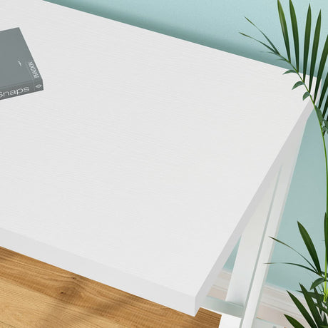LVB Modern White Computer Desk, Long Industrial Home Office Desk for Student, Large Metal Wood Writing Study Work Desk, Farmhouse Executive Gaming Computer Table for Bedroom Living Room, White, 60 in LVB