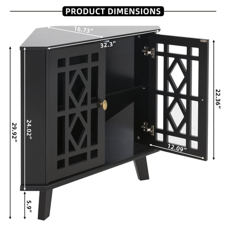 Scurrty Corner Shelf Stand, Small Corner Table Sideboard Cabinet with 2 Doors and 2-Tier Shelves, Free-Standing Corner Storage Organizer for Living Room, Dining Room & Bathroom(Black) Scurrty