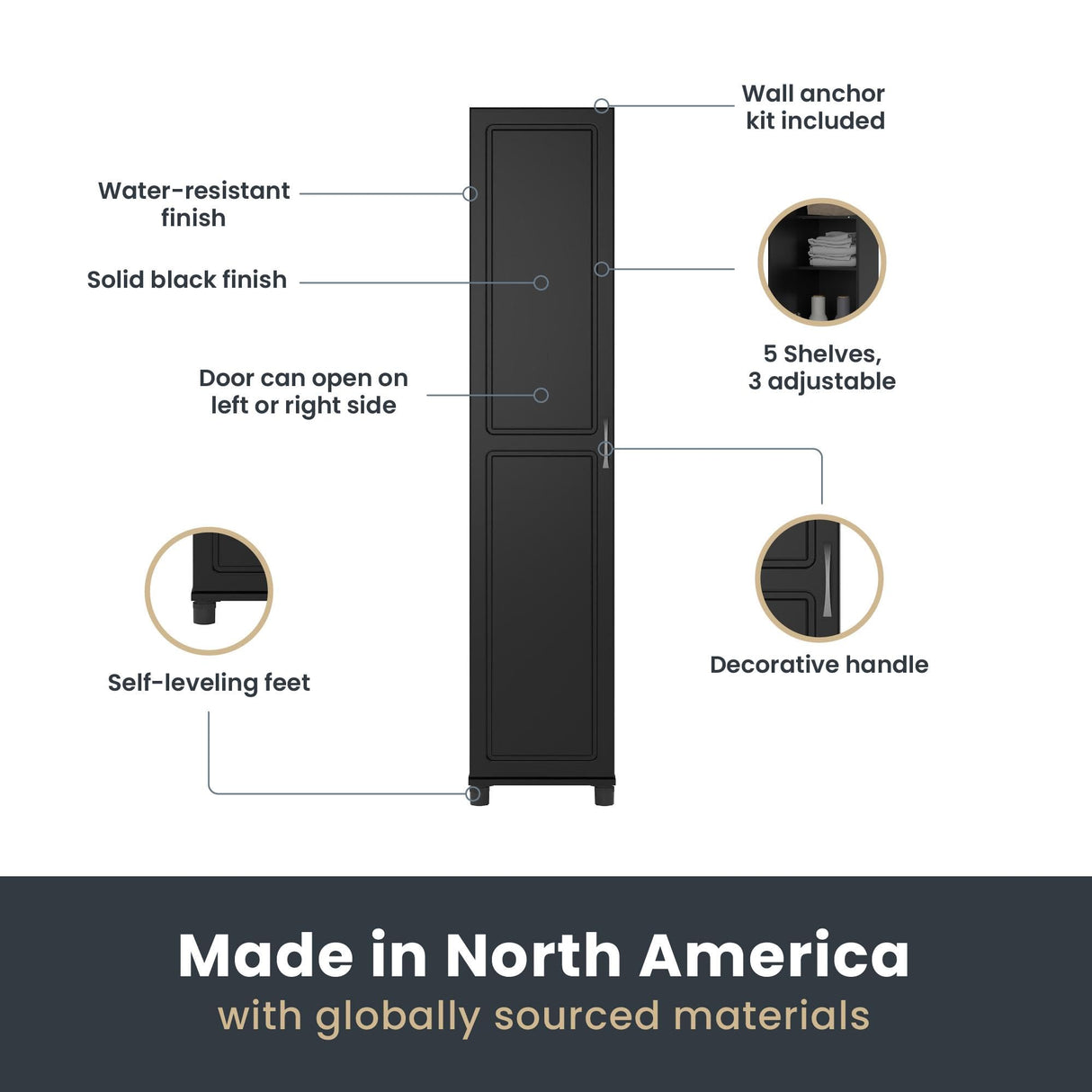 SystemBuild Evolution Kendall 16" Utility Storage Cabinet, Black SystemBuild