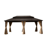 12' X 18' Hardtop Gazebo, Aluminum Metal Gazebo with Galvanized Steel Double Roof Canopy, Curtain and Netting, Permanent Gazebo Pavilion for Party, Wedding, Outdoor Dining, Brown GOWE