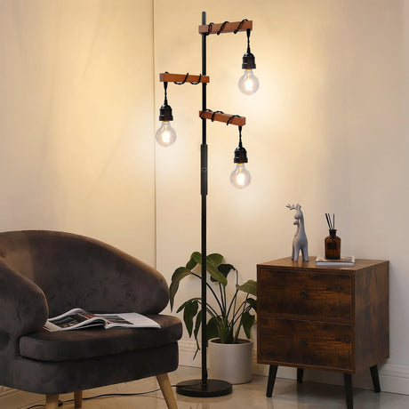 Assemer Dimmable Industrial Floor Lamp,Modern Farmhouse Tree Standing Lamp,68 Inch 3-Light Wood Tall Vintage Pole Lamps for Living Room Bedroom Office Rustic Home Decor Assemer